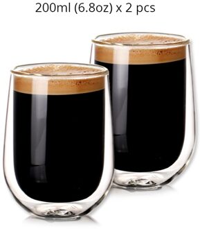 Set Van 2 Stuks 6.8Oz Dubbele Wand Geïsoleerd Hittebestendige Koffie Cups Voor Thee Espresso Latte Mok Dranken 200ml