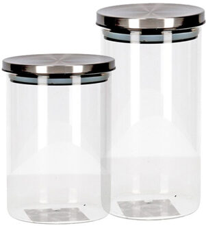 Set van 2 stuks glazen transparante voorraadbussen/voorraadpotten met deksel 650ml/900ml - Voorraadpot