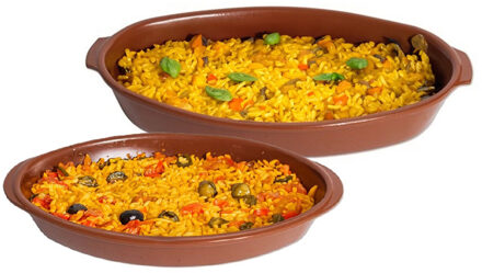 Set van 2 Tapas ovenschalen/serveerschalen - ovaal - Spaans terracotta - 44 en 37 cm