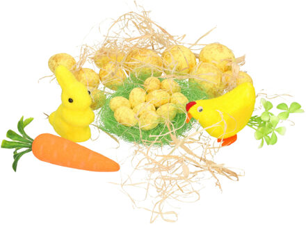 Set van 20x stuks paaseieren - incl. paashaas - paaskuiken - geel