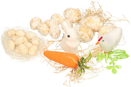 Set van 20x stuks paaseieren - incl. paashaas - paaskuiken - wit