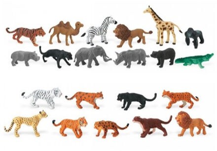 Set van 21x kunststof speelgoed figuren dieren safari dieren - Speelfigurenset