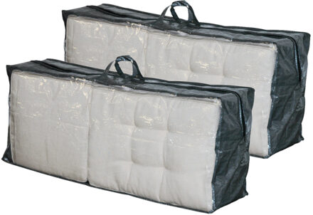 Set van 2x beschermhoezen met rits grijs/groen voor stoelkussens 130 x 50 cm - Tuinkussenhoes