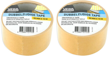 Set van 2x Bruin dubbelzijdig tape / tapijttape universeel 50 mm x 10 m - Tape (klussen)