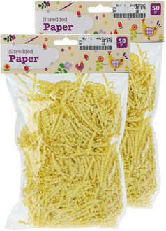 Set van 2x decoratie paasgras vulmateriaal - crepe papier - geel - 100 gram - Feestdecoratievoorwerp