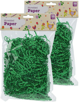 Set van 2x decoratie paasgras vulmateriaal - crepe papier - groen - 100 gram - Feestdecoratievoorwerp