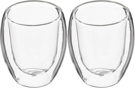 Set van 2x espressokopjes dubbelwandig glas 70 ml - Koffie- en theeglazen Transparant