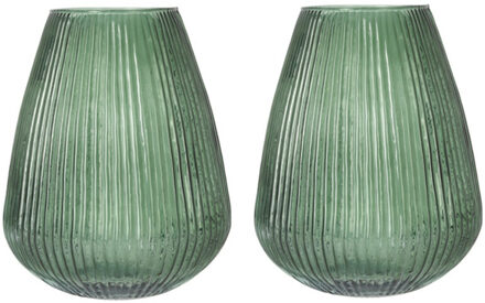 Set van 2x Excellent Houseware glazen vaas / bloemen vazen - groen - 25 x 37 cm - Vazen