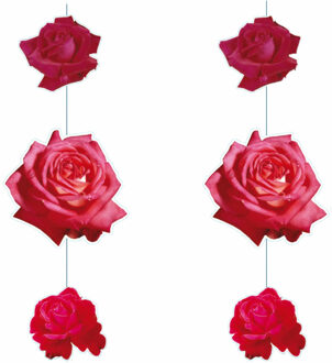 Set van 2x hang decoratie rozen - Hangdecoratie Rood