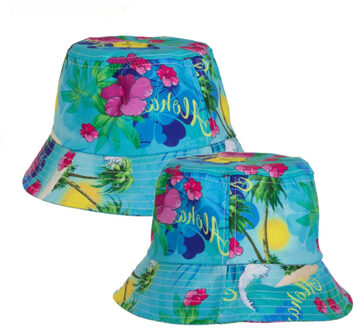 Set van 2x Hawaii thema vissershoedje/zonnehoedje blauw voor volwassenen