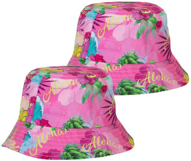 Set van 2x Hawaii thema vissershoedje/zonnehoedje roze voor volwassenen