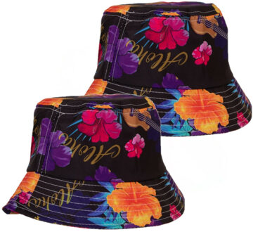 Set van 2x Hawaii thema vissershoedje/zonnehoedje zwart voor volwassenen