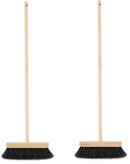 Set van 2x kamer kinderbezems zwart met steel 65 cm