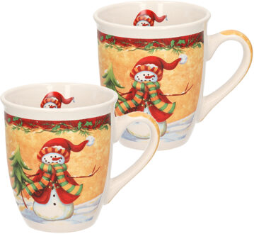 Set van 2x kerstmokken sneeuwpop met rode muts kerst artikelen