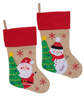 Set van 2x kerstsokken beige/rood met print 46 cm