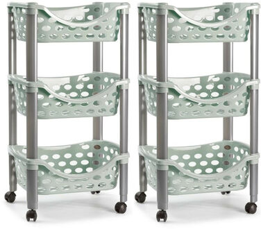 Set van 2x keukentrolley/roltafel 3 laags kunststof groen 40 x 65 cm