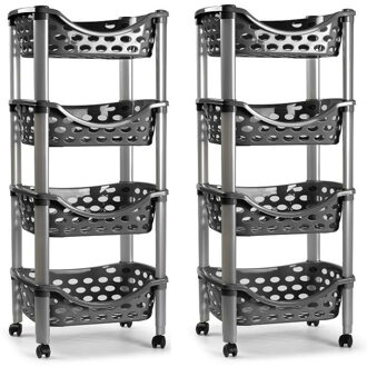 Set van 2x keukentrolley/roltafel 4 laags kunststof donkergrijs 40 x 88 cm