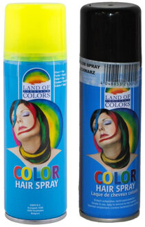 Set van 2x kleuren haarverf/haarspray van 111 ml - Zwart en Fluor Geel