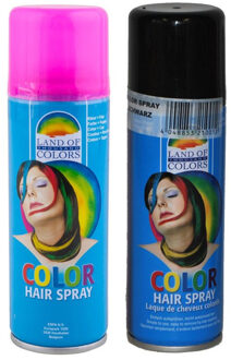 Set van 2x kleuren haarverf/haarspray - van 111 ml - Zwart en Fluor Roze - Carnaval verkleed spullen