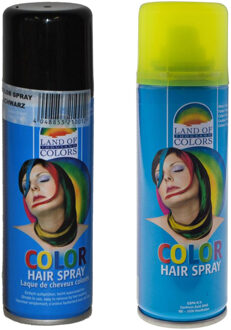 Set van 2x kleuren haarverf/haarspray van 111 ml - Zwart en Geel