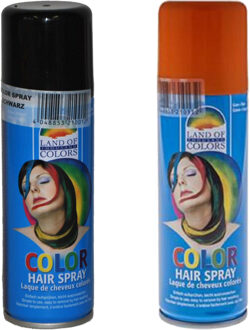 Set van 2x kleuren haarverf/haarspray van 111 ml - Zwart en Oranje