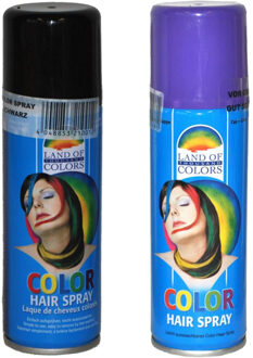 Set van 2x kleuren haarverf - haarspray - van 111 ml - Zwart en Paars - Carnaval verkleed spullen