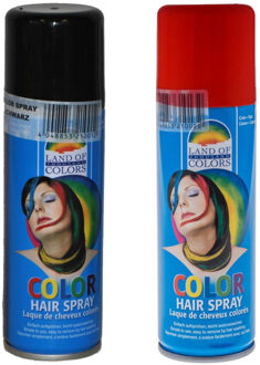 Set van 2x kleuren haarverf/haarspray van 111 ml - Zwart en Rood