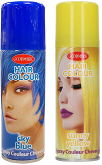 Set van 2x kleuren haarverf / haarspray van 125 ml - Blauw en Geel