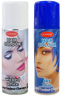 Set van 2x kleuren haarverf/haarspray van 125 ml - Blauw en Wit