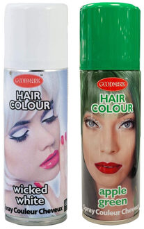 Set van 2x kleuren haarverf/haarspray van 125 ml - Groen en Wit