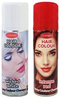Set van 2x kleuren haarverf/haarspray van 125 ml - Rood en Wit