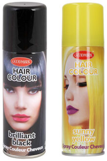 Set van 2x kleuren haarverf/haarspray van 125 ml - Zwart en Geel