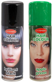 Set van 2x kleuren haarverf/haarspray van 125 ml - Zwart en Groen