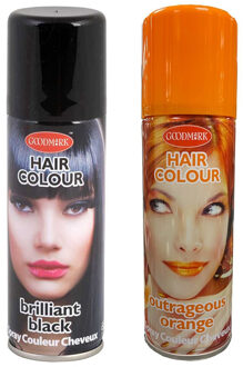 Set van 2x kleuren haarverf/haarspray van 125 ml - Zwart en Oranje