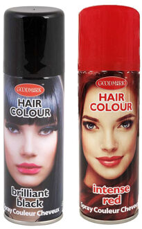 Set van 2x kleuren haarverf/haarspray van 125 ml - Zwart en Rood