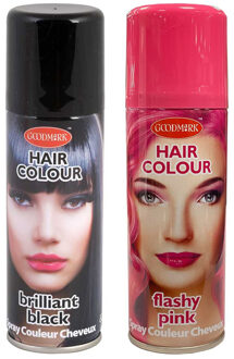 Set van 2x kleuren haarverf/haarspray van 125 ml - Zwart en Roze