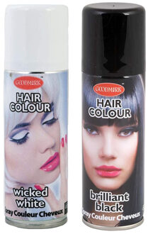 Set van 2x kleuren haarverf/haarspray van 125 ml - Zwart en Wit