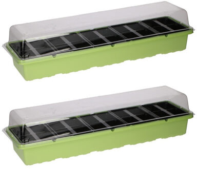 Set van 2x Kweekbak/kweekkastje met 20 kweekvakjes met transparante deksel - 53 x 14,5 x 8 cm - Vensterbank zaaibak - Tuinieren/Moestuinbak - Moestuin artikelen
