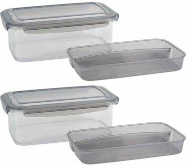 Set van 2x Lunchbox met (bestek) bakje - Antraciet - 1,9L - 24 x 15,2 x 8,8 cm - Voedselbewaar trommel/broodtrommel