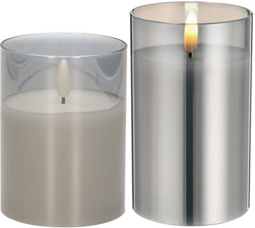 Set van 2x luxe led kaarsen in grijs glas 10 en 12.5 cm met timer - LED kaarsen