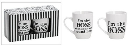 Set van 2x mokken met tekst I'm the boss 250 ml - feest mokken Wit