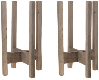 Set van 2x plantenstandaarden/voeten Historic hout 26 x 43 cm - Plantenkrukjes - Woonaccessoires urban jungle