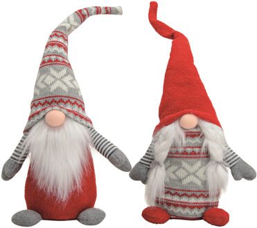 Set van 2x Pluche gnome/dwerg decoratie poppen/knuffels rood/grijs - Kerstman pop Multikleur