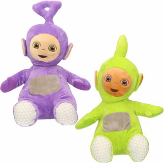 Set van 2x pluche Teletubbies speelgoed knuffels Tinky Winky en Dipsy 34 cm - Knuffelpop Multikleur