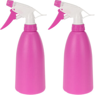 Set van 2x roze plantenspuiten 480 ml - Tuinbenodigdheden - Waterverstuiver - Plantensproeiers/plantenspuiten