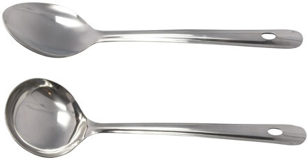 Set van 2x RVS opscheplepels soeplepel en groentespaan