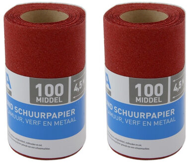 Set van 2x Schuurpapier op rol - Middel - P100 - 110mm x 4,5 meter - Korrelgrofte 100 - Verf/klus materiaal benodigdheden