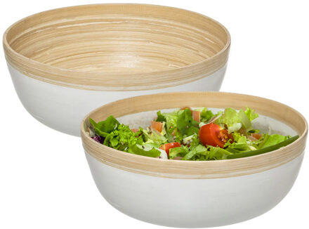 Set van 2x Secret de Gourmet Slakom/serveer schaal- Bamboe - D30 cm - Saladeschalen Wit