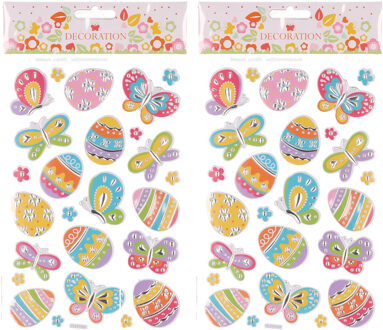 Set van 2x stickervel met paaseieren en vlinders - 25 stickers - Pasen thema - Stickers Multikleur