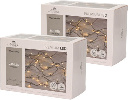 Set van 2x stuks 240 kerst LED lampjes warm wit voor buiten - Kerstverlichting kerstboom